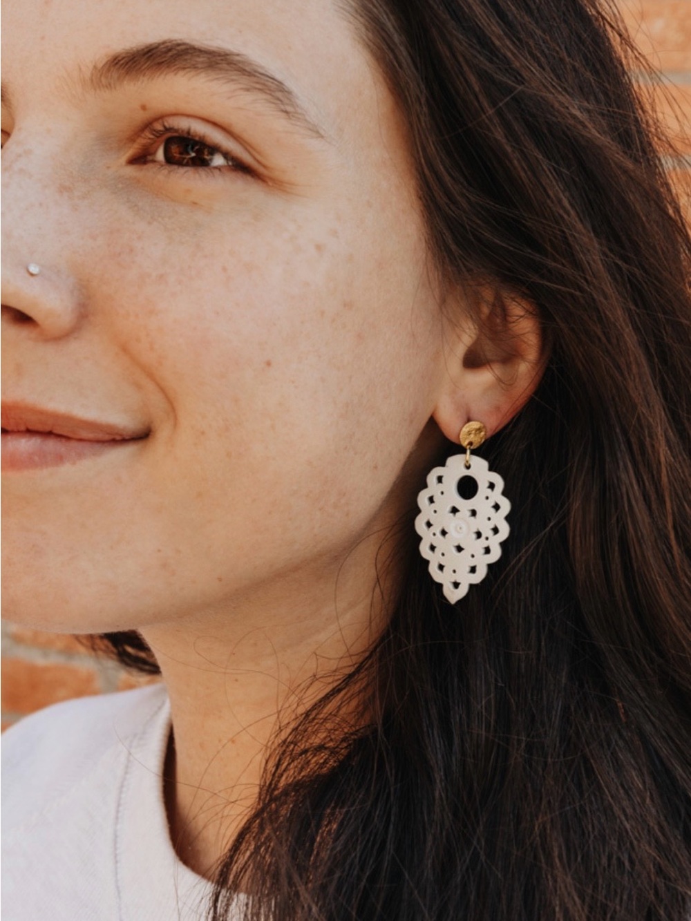 Gold and White Filigree Drop Earrings - Women's Jewelry